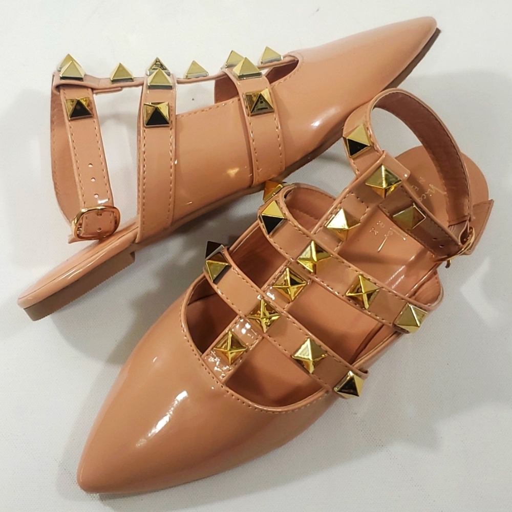 Nicole Miller New York Nude Studded flat mules size 8 - Picture 1 of 16